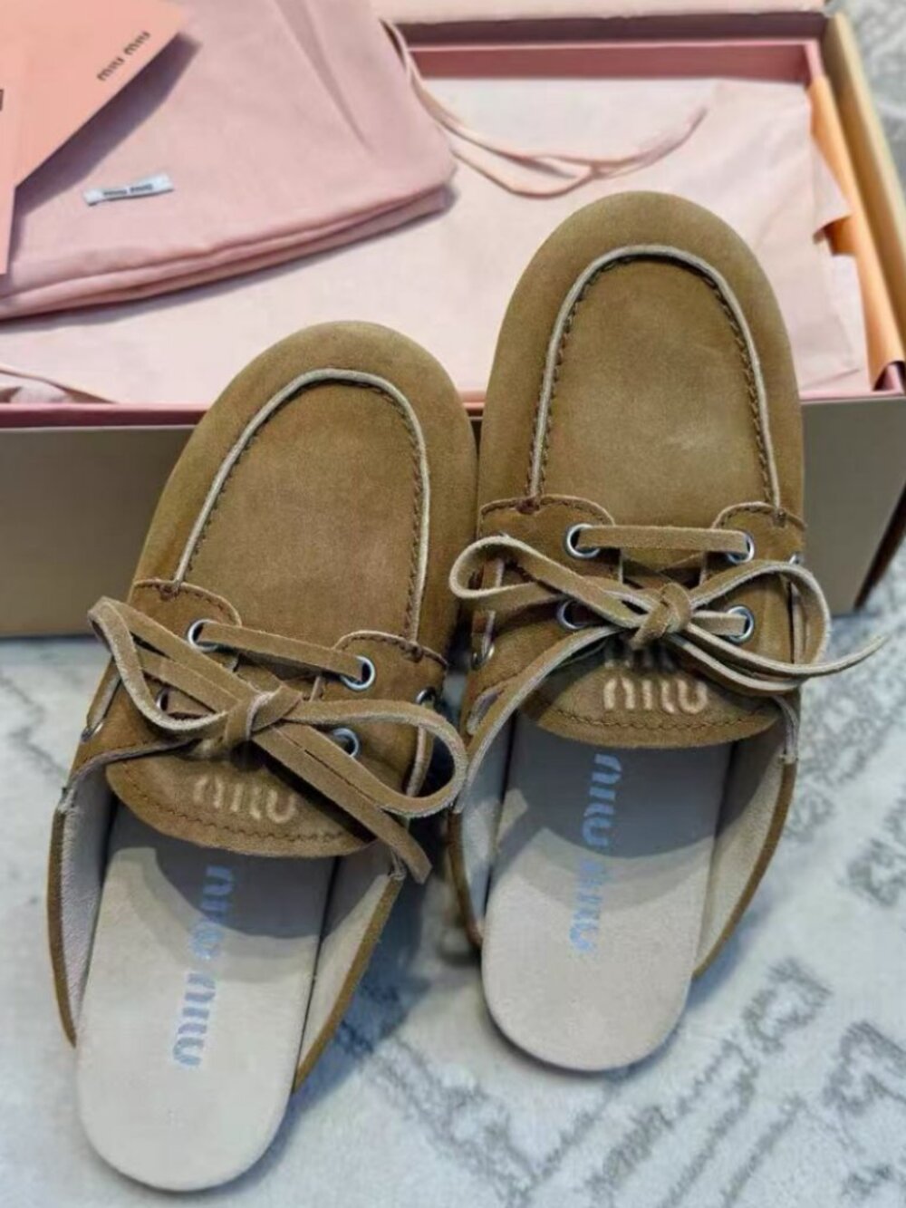 Miu Miu Brown Suede Lace‑Up Mule Slide - Picture 7 of 9